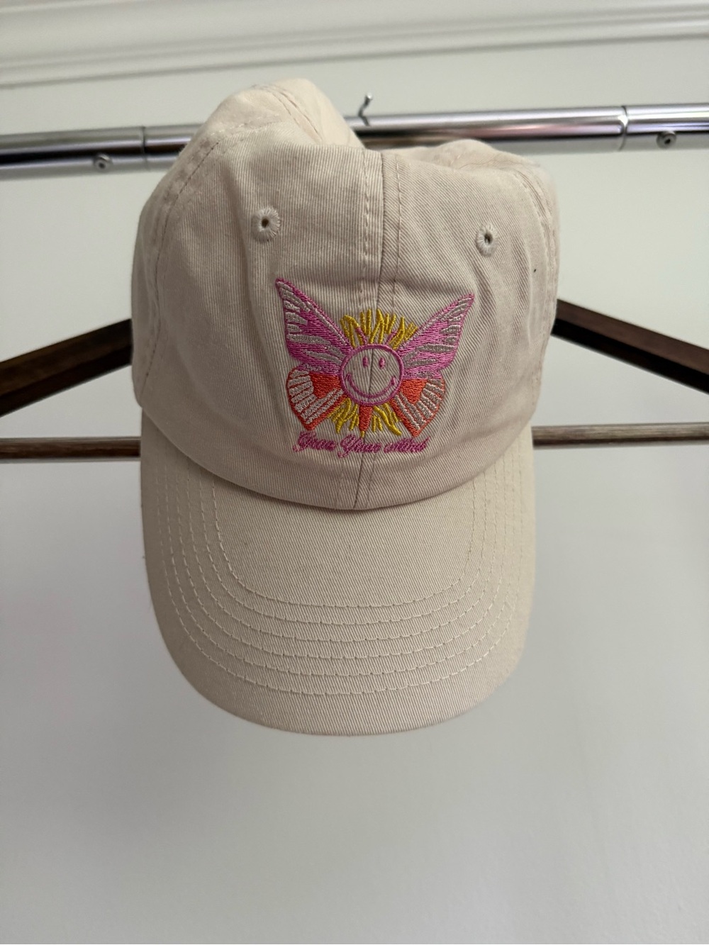Give Your Mind Beige Embroidered Smile Sun Cap - Youth Accessory